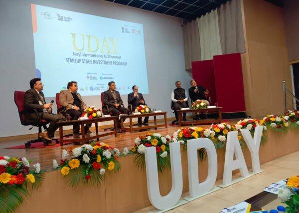 A panel discussion during the Uday Startup Summit in Jammu, India, on Jan. 20, 2024. (Venus Upadhayaya/Epoch Times)
