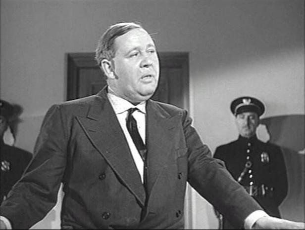 Albert Lory (Charles Laughton) delivers a stirring courtroom monologue, in "This Land is Mine." (RKO Radio Pictures)