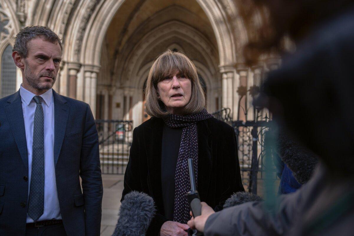 Human rights lawyer Gareth Peirce, who represents Shamima Begum, speaks to the media outside the High Court following Ms. Begum's unsuccessful appeal against a decision by the British government to remove her British citizenship, in London, on Feb 23, 2024. (Carl Court/Getty Images)