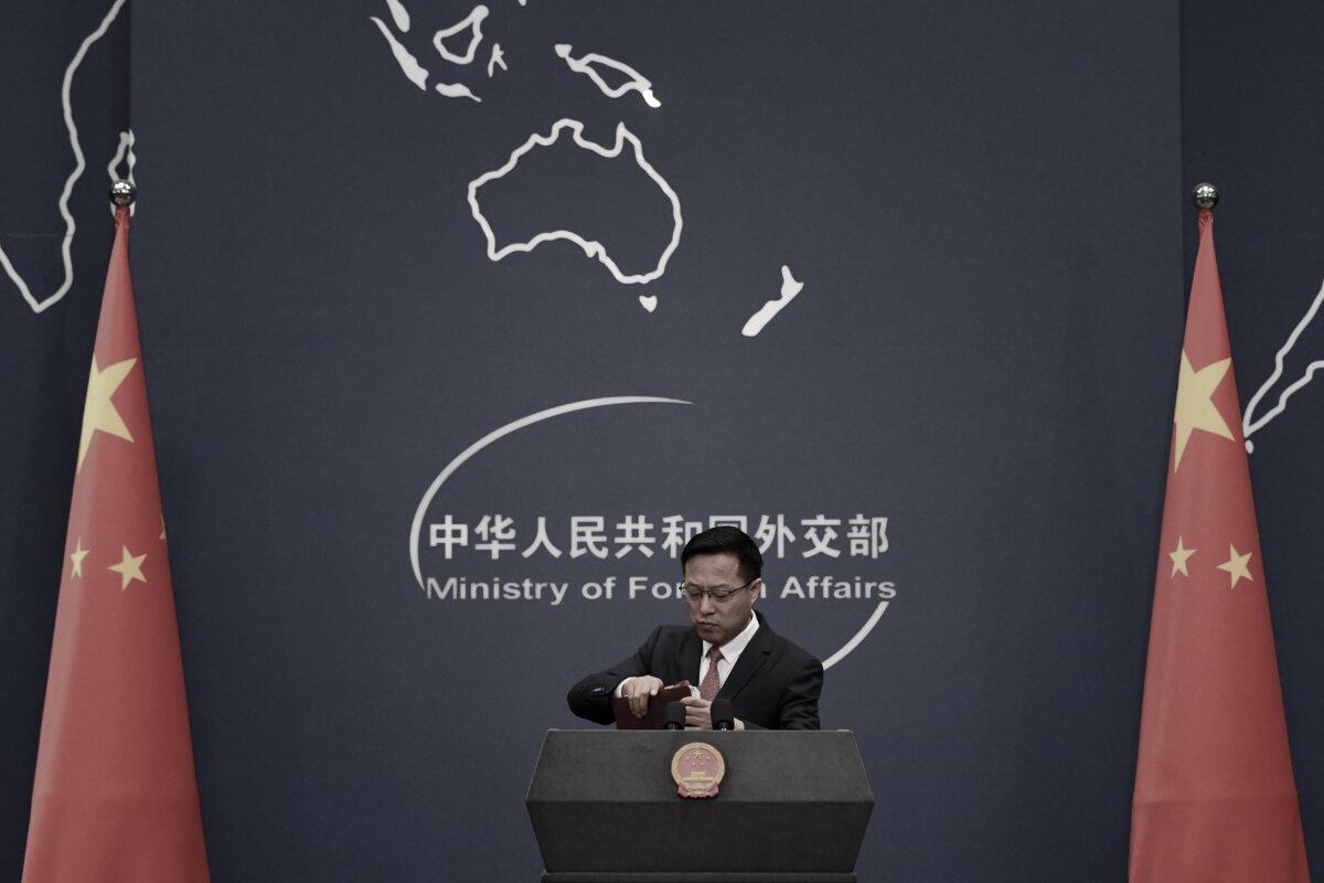 CCP spokesman Zhao Lijian, who epitomized the “Wolf Warrior” diplomacy approach, in Beijing on April 8, 2020. (Greg Baker/AFP via Getty Images)