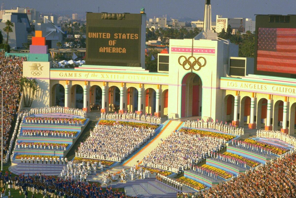 A view of the coliseum stadium during the opening ceremony of the 1984 Olympics in Los Angeles on July 28, 1984. (Steve Powell/Getty Images)
