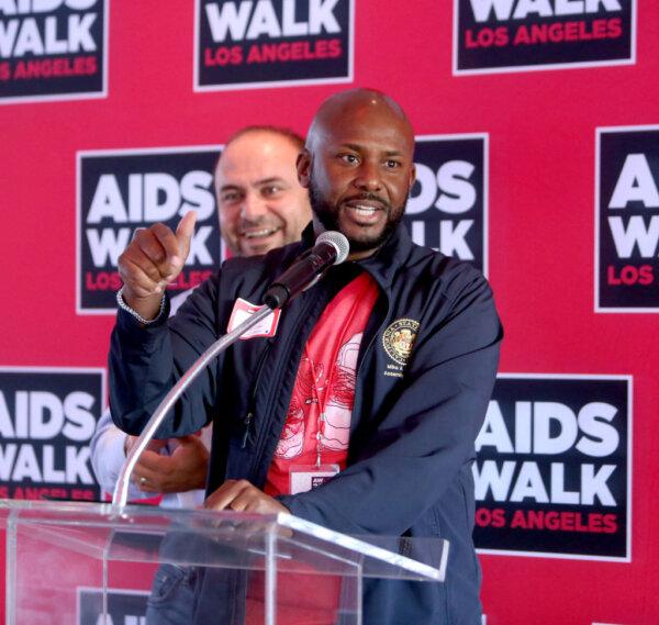 Assemblymember Mike Gipson speaks during AIDS Walk Los Angeles 2019 in Los Angeles on Oct. 20, 2019. (Randy Shropshire/Getty Images for AIDS Walk Los Angeles)