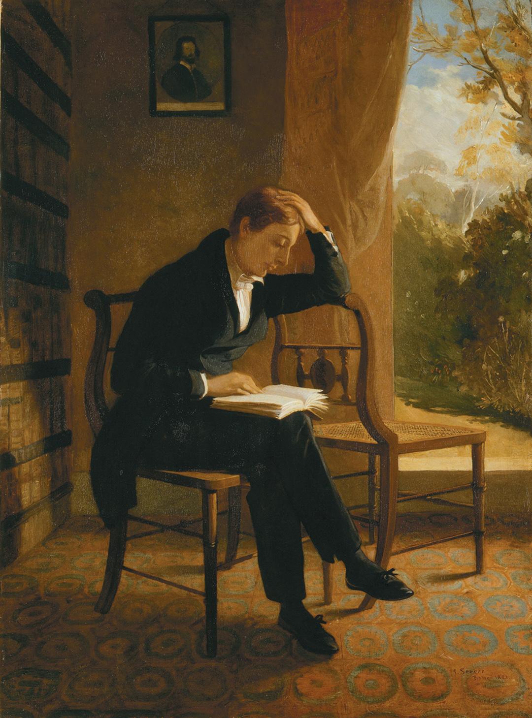 A portrait of John Keats reading, 1821–23, by Joseph Severn. Oil on canvas. National Portrait Gallery, London. (Public Domain)