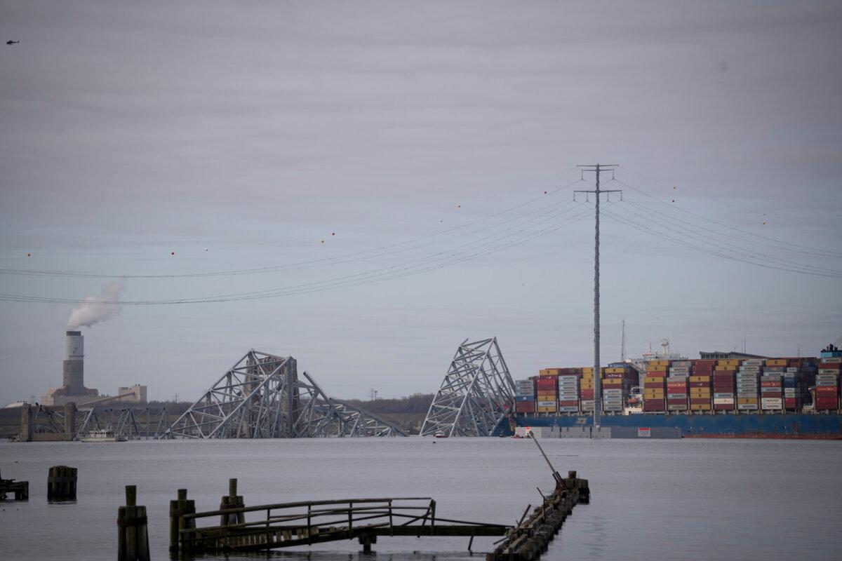The Francis Scott Key Bridge was knocked down by the 95,000-ton Dali in Baltimore Harbor on March 26, 2024. (Madalina Vasiliu/The Epoch Times)