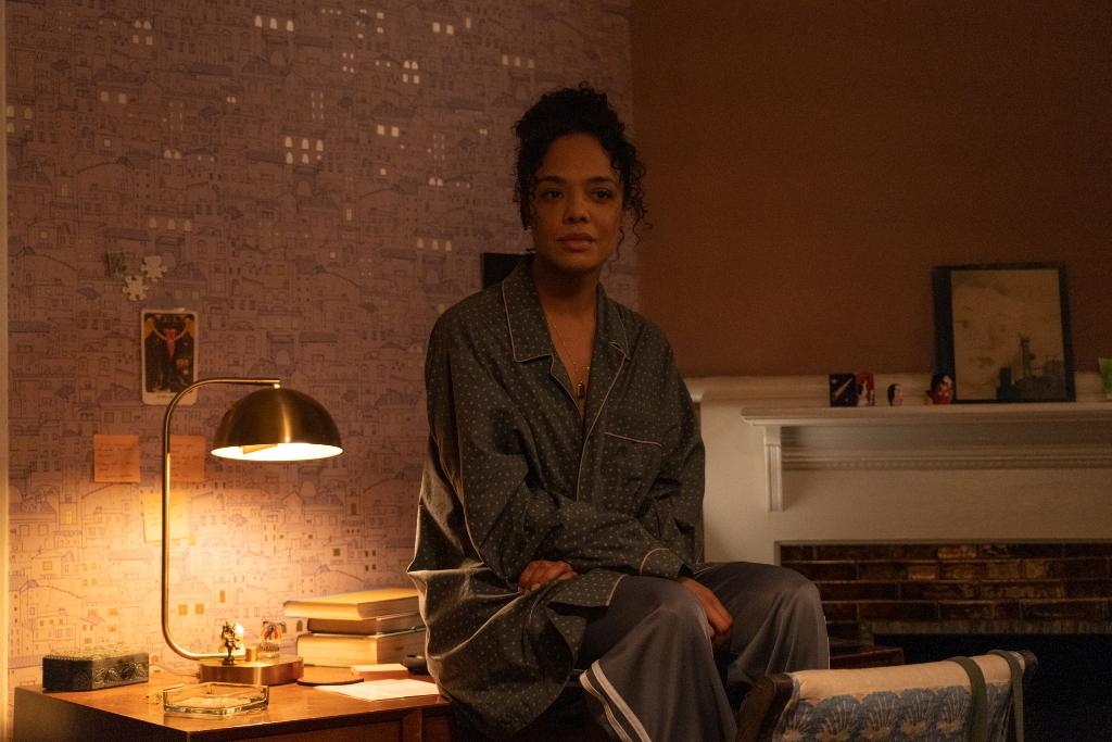 Tessa Thompson stars as Beth, the only on-screen character as a help-line operator, in "The Listener." (Vertical Entertainment)