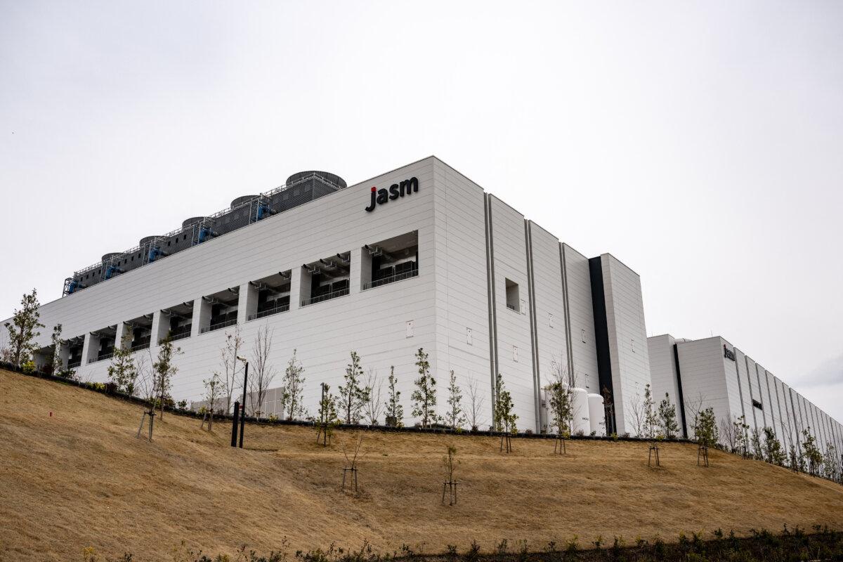 The new semiconductor plant by Japan Advanced Semiconductor Manufacturing Company (JASM), a subsidiary of Taiwan's chip giant TSMC (Taiwan Semiconductor Manufacturing Company), in Kikuyo of the Kikuchi district, Kumamoto prefecture, on Feb. 14, 2024. (Philip Fong/AFP via Getty Images)