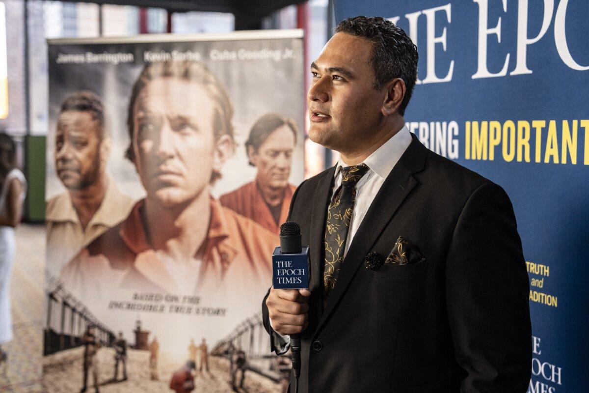 Actor Tupua Ainu'u at "The Firing Squad" red carpet screening at AMC Theaters in New York City on March 30, 2024. (Samira Bouaou/The Epoch Times)