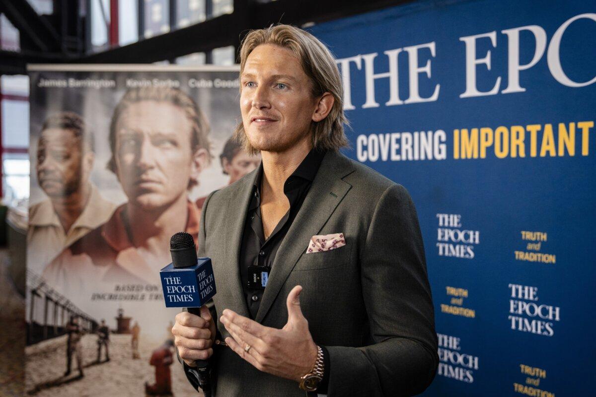 Actor James Barrington at "The Firing Squad" red carpet screening at AMC Theaters in New York City on March 30, 2024. (Samira Bouaou/The Epoch Times)