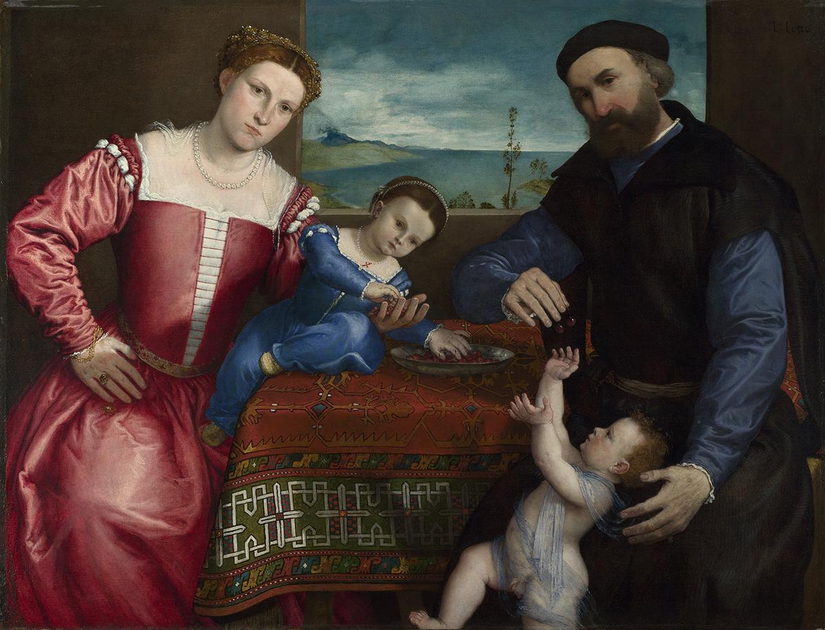 "Portrait of Giovanni della Volta With His Wife and Children," 1547, by Lorenzo Lotto. Oil on canvas: 41 inches by 45 3/10 inches. National Gallery, London. (Public Domain)