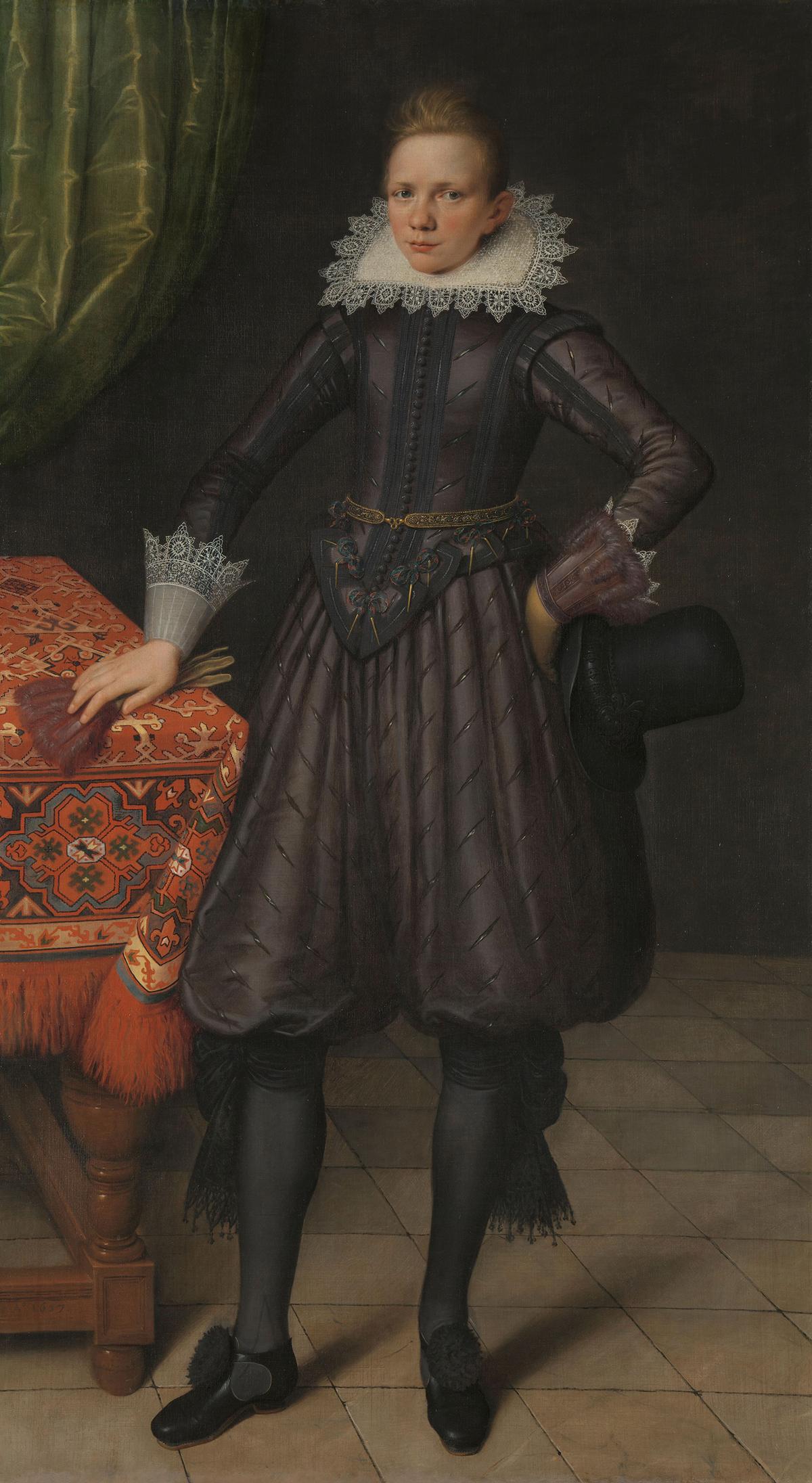 A portrait of Peter Courten, 1617, attributed to Salomon Mesdach. Oil on panel; 75 1/2 inches by 42 inches. Rijksmuseum, Amsterdam. (Public Domain)