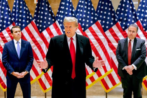 Trump Files Recusal Motion for Judge Overseeing Hush Money Case 2 Former President Donald Trump speaks during a press conference at 40 Wall Street after a pre-trial hearing in New York City on March 25, 2024. (Michael Santiago/Getty Images)