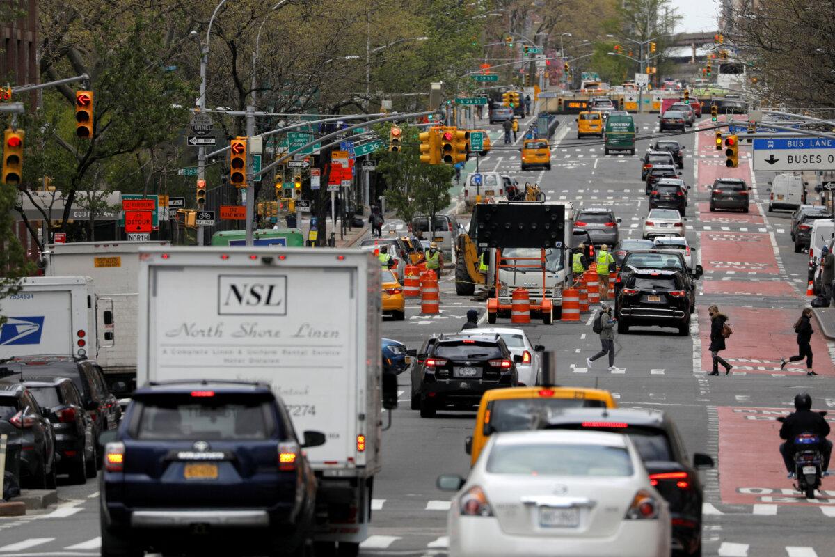 First Avenue traffic in Manhattan, New York City, on April 22, 2021. (Andrew Kelly/Reuters)