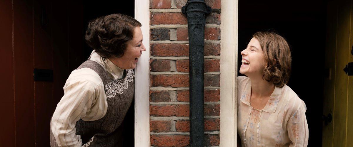 Edith Swan (Olivia Colman, L) and Rose Gooding (Jessie Buckley) back when they were friends, in "Wicked Little Letters." (Studiocanal/Sony Pictures Classics)