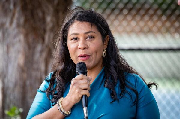 Mayor of San Francisco London Breed speaks with locals in San Francisco on Oct. 22, 2022. (John Fredricks/The Epoch Times)