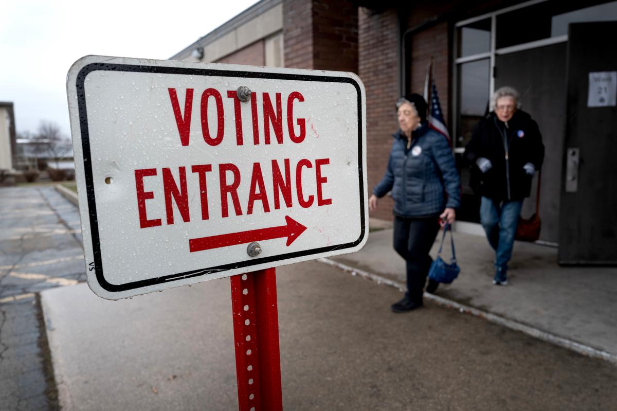 Residents leave a polling place after voting in the primary election in Green Bay, Wisc., on April 2, 2024. (Scott Olson/Getty Images)
