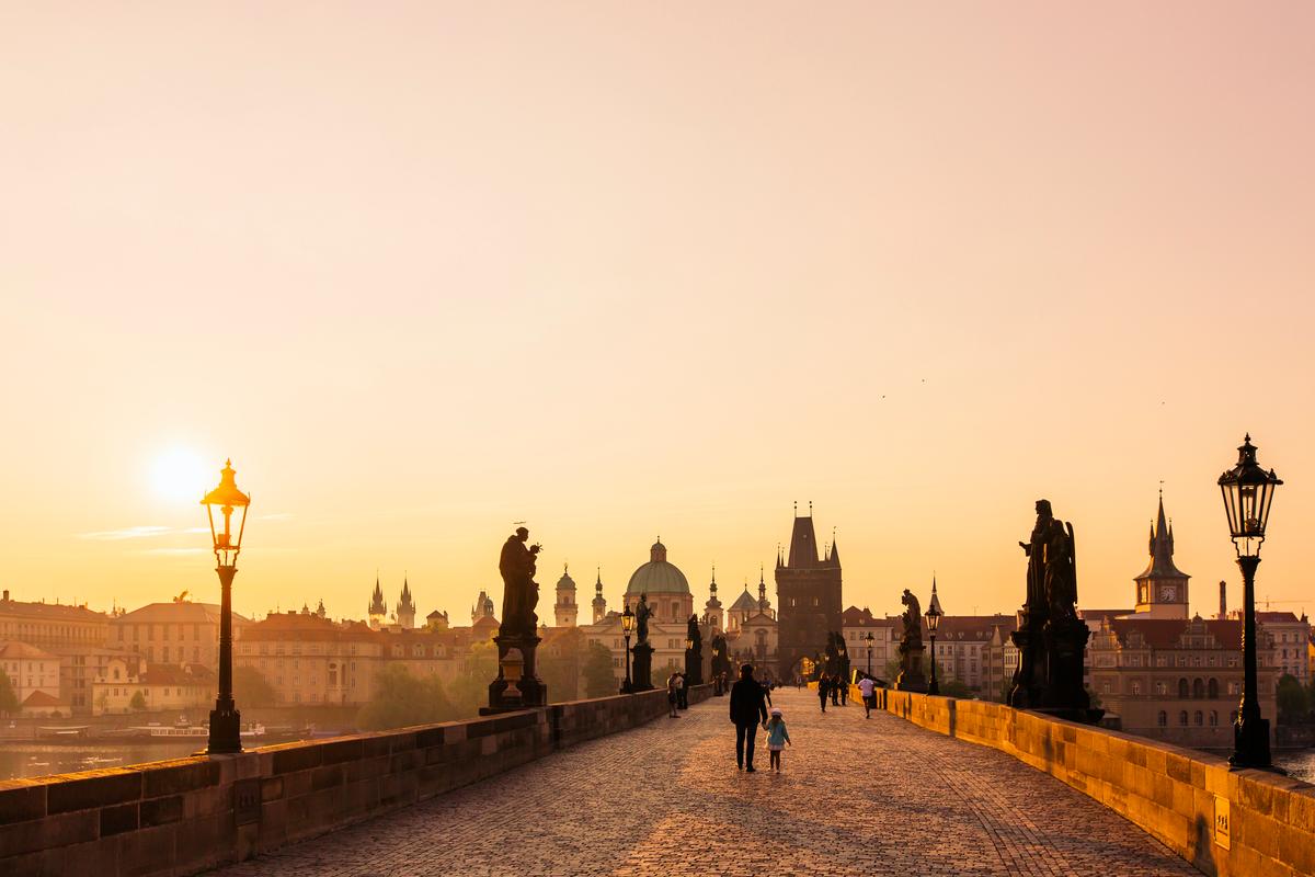 A scenic sunrise over the Charles Bridge. (Alexander Spatari/Moment/Getty Images)