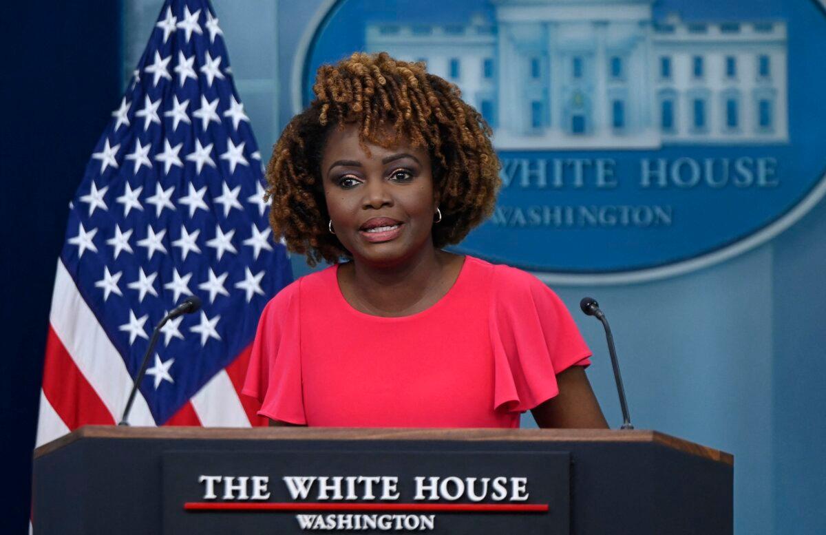 White House press secretary Karine Jean-Pierre speaks during the daily press briefing in the Brady Press Briefing Room of the White House on April 4, 2024. (Olivier Douliery/AFP via Getty Images)