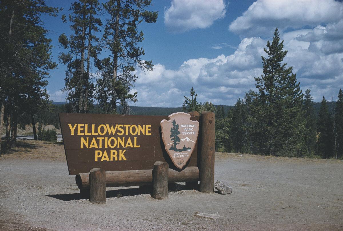 A sign at the south entrance to Yellowstone National Park, Wyoming, courtesy of the National Park Service, Department of the Interior, USA, circa 1965. (Archive Photos/Getty Images)