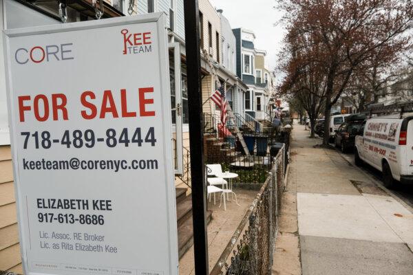 A home stands for sale in a Brooklyn neighborhood with a limited supply of single-family homes in New York on March 31, 2021. (Spencer Platt/Getty Images)