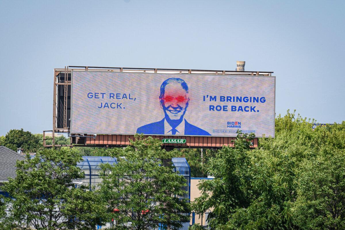 The Biden-Harris 2024 Campaign and Democratic National Committee launches billboards, a plane banner, and a mobile billboard truck highlighting positions of Republicans and President Biden's accomplishments in Milwaukee, Wis., on Aug. 23, 2023. (Daniel Boczarski/Getty Images for DNC)