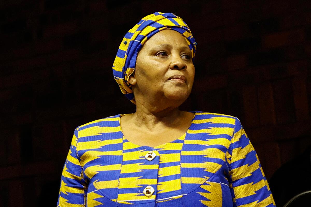 Former Speaker of Africa's National Assembly Nosiviwe Mapisa-Nqakula arrives in the dock for her court appearance at the Pretoria Magistrate Court in Pretoria, South Africa, on April 4, 2024. (Phill Magakoe/AFP via Getty Images)