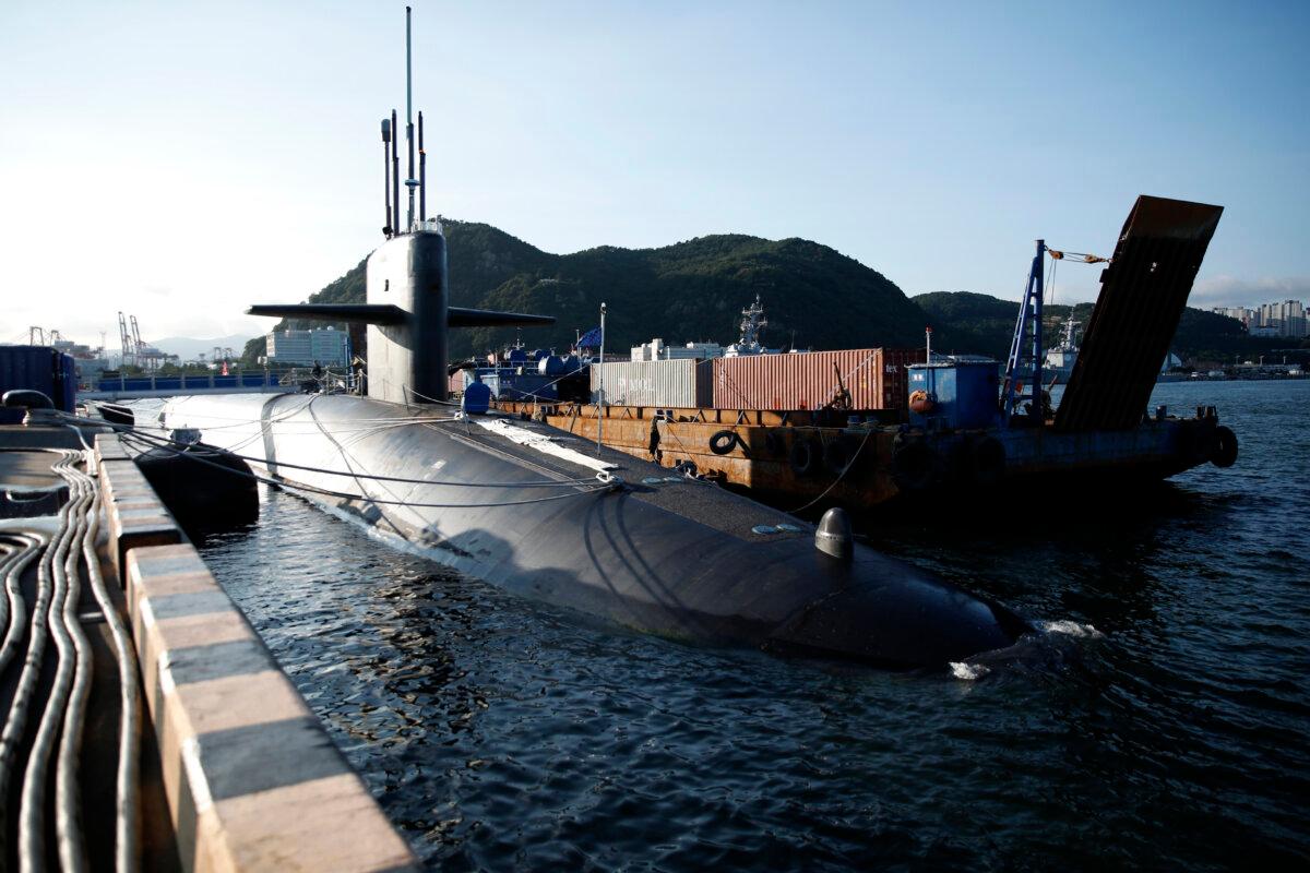 U.S. Ballistic Missile Submarine USS Kentucky is anchored in Busan Naval Base in Busan, South Korea, on July 19, 2023. (Woohae Cho/Getty Images)