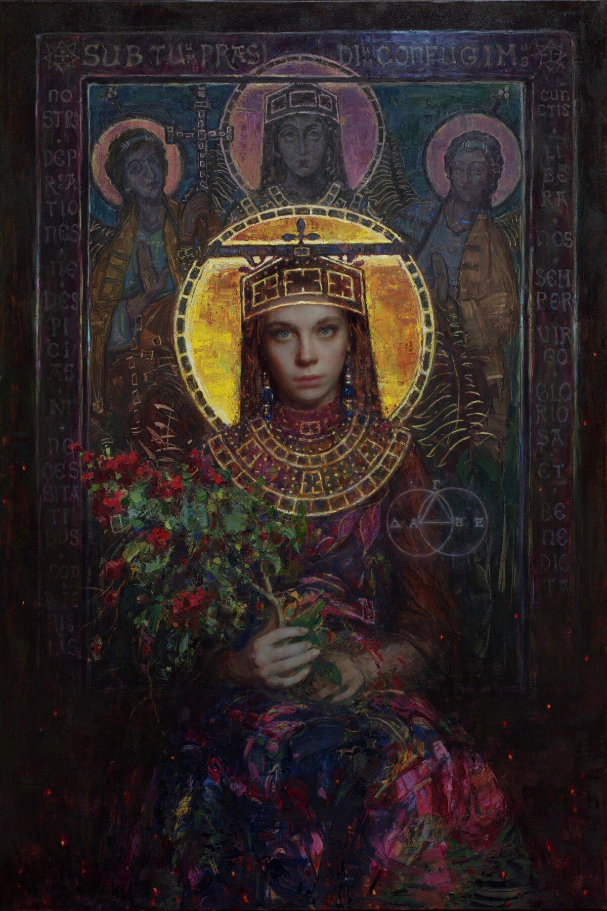 “Hypatia and the Tree of Knowledge” by Scott Burdick of North Carolina. Oil on canvas; 60 inches by 40 inches. (Courtesy of the Portrait Society of America)