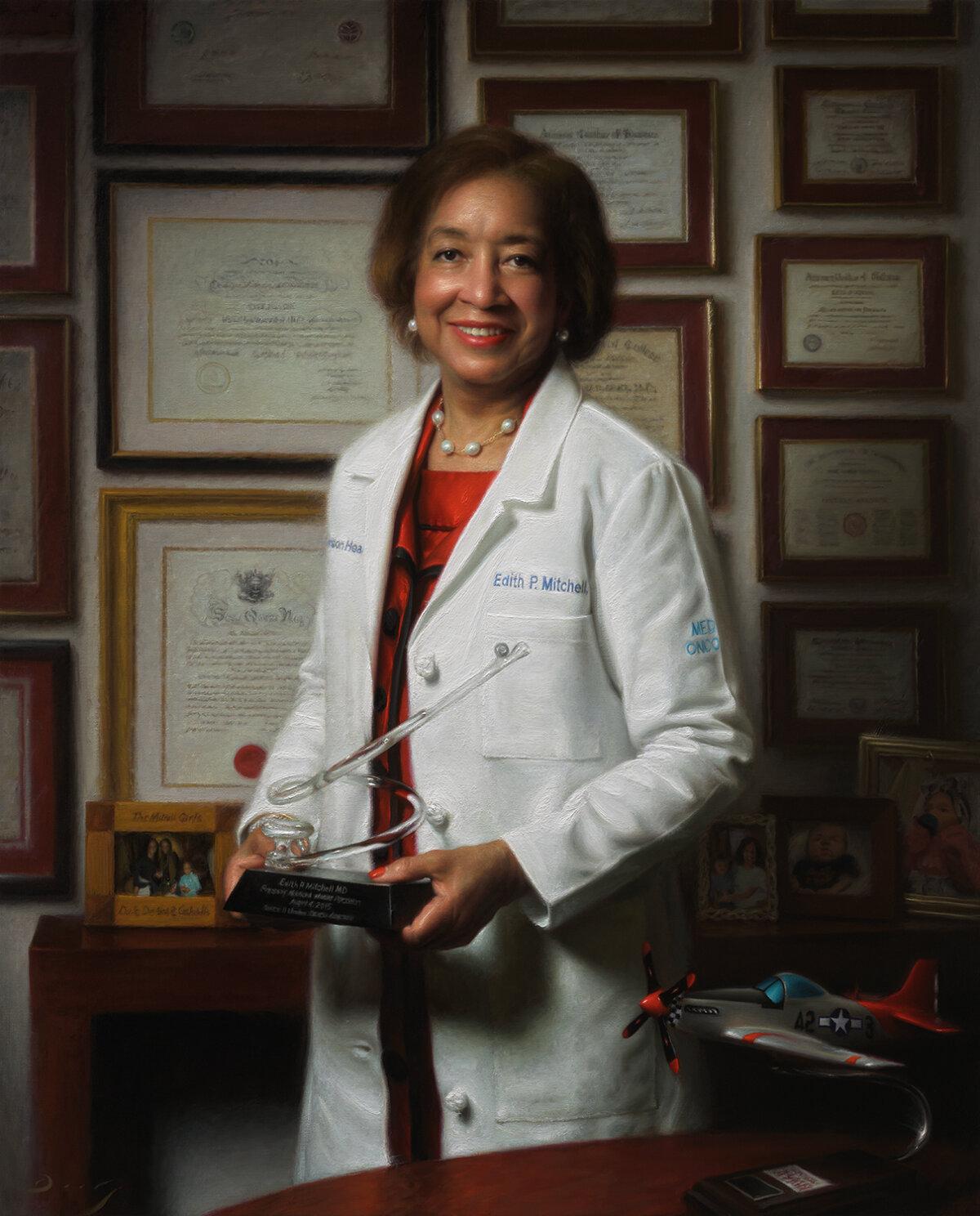 “Dr. Edith P. Mitchell, MD” by Joseph Q. Daily of New York City. Oil on linen; 47 inches by 38 inches. (Courtesy of the Portrait Society of America)