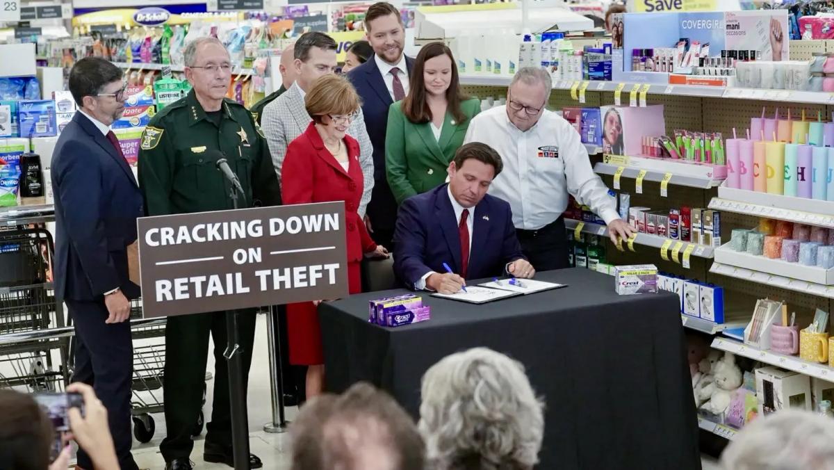 Florida’s DeSantis Takes Swipes at Cities Where Crime is Surging, Signs Law Boosting Penalties for Theft