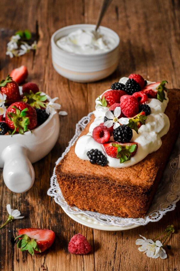 Whipped cream and berries turn this humble cake into a centerpiece-worthy dessert. (Audrey Le Goff)