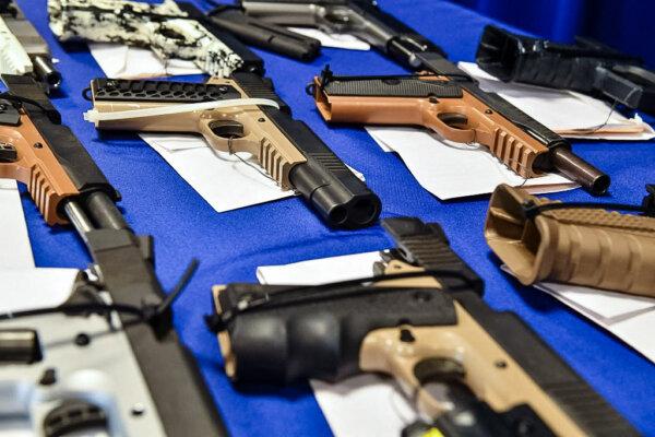 "Ghost guns" seized by federal law enforcement in a file photograph at the Bureau of Alcohol, Tobacco, Firearms, and Explosives (ATF) field office in Glendale, Calif., on April 18, 2022. (Robyn Beck/AFP via Getty Images)