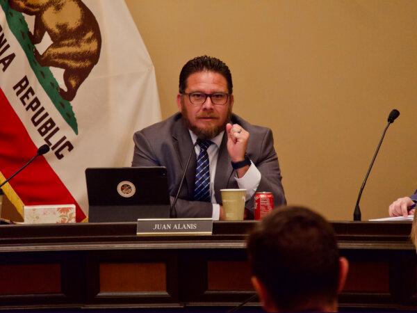 California state Assemblyman Juan Alanis, vice-chair of the Public Safety Committee, questions witnesses during a hearing in Sacramento on April 9, 2024. (Travis Gillmore/The Epoch Times)