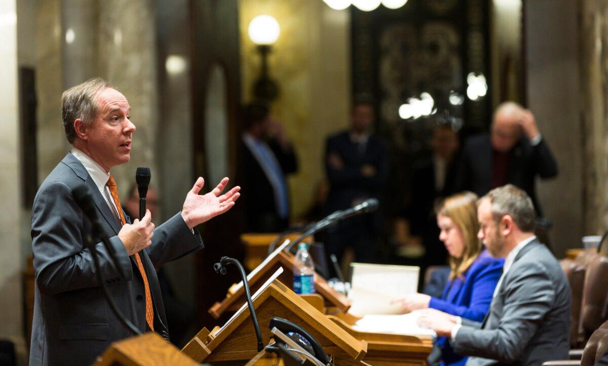 Wisconsin Assembly Speaker Robin Vos (R-Burlington) addresses the Assembly during a contentious legislative session in Madison, Wis., on Dec. 4, 2018. (Andy Manis/Getty Images)