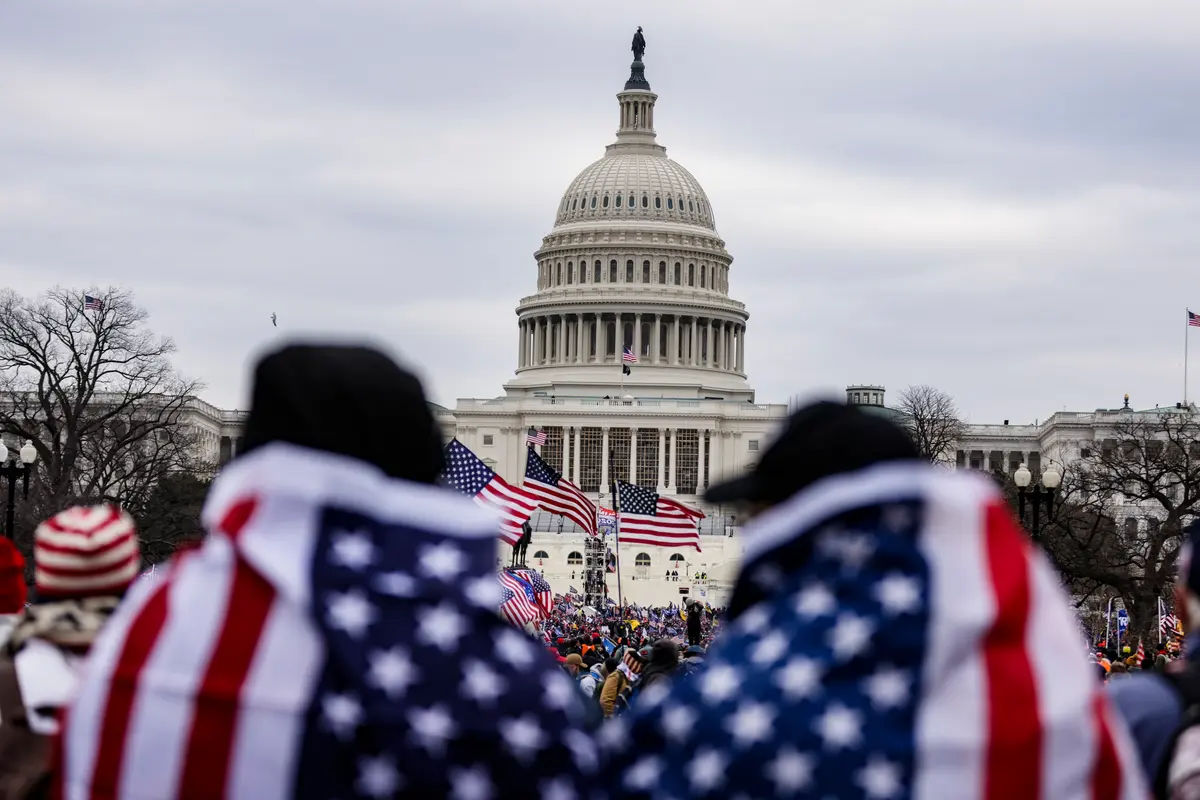 People protest at the U.S. Capitol following a rally with President Donald Trump in Washington on Jan. 6, 2021. (Samuel Corum/Getty Images)