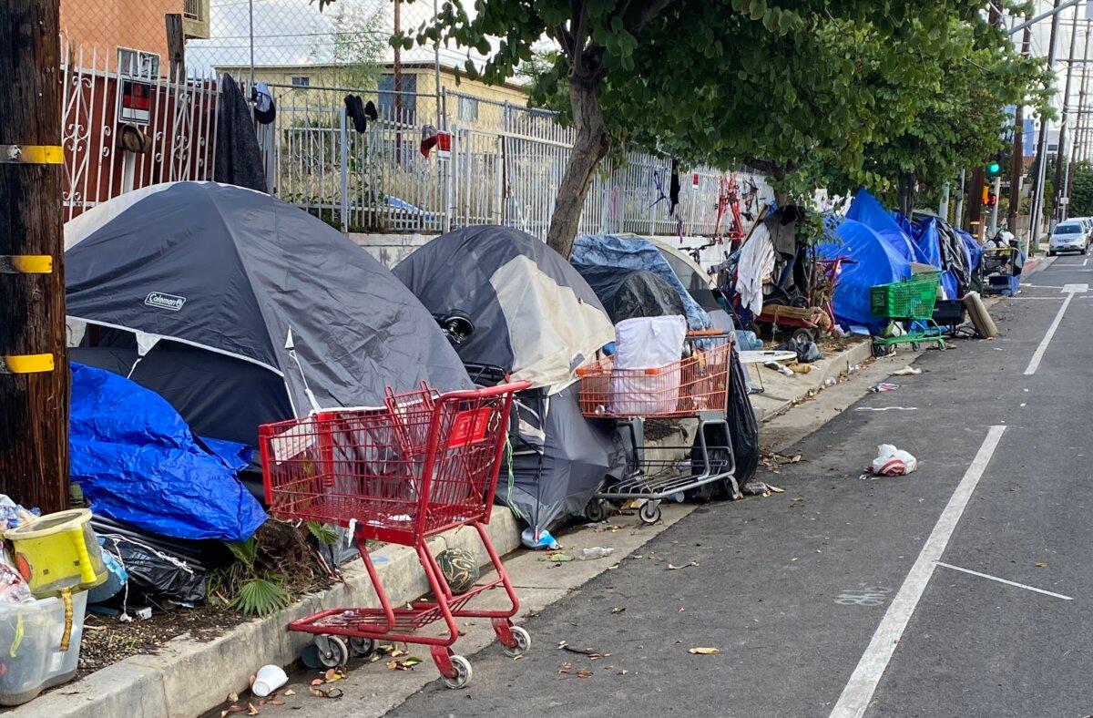 A homeless encampment near a pre-school on Fountain Avenue and Alexandria in Los Angeles. (Courtesy of Keith Johnson)