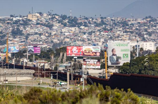Tijuana, Mexico seen from the United States border wall in San Ysidro, Calif., on April 11, 2024. (John Fredricks/The Epoch Times)