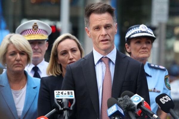 NSW Premier Chris Minns speaks during a press conference at Westfield Bondi Junction in Sydney, Australia, on April 14, 2024. (Lisa Maree Williams/Getty Images)