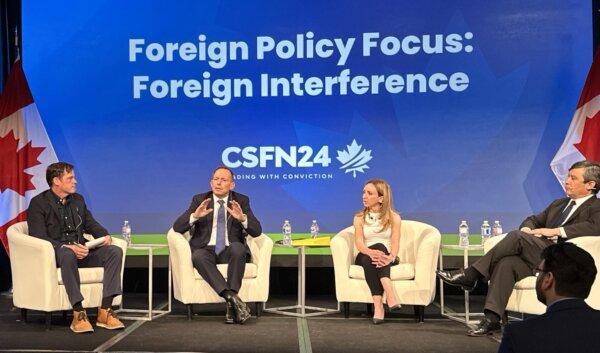 (L-R) Journalist Sam Cooper, former Australian Prime Minister Tony Abbott, CEO of NGO Secure Canada Sheryl Saperia, and Conservative MP Michael Chong take part in a panel on foreign interference at the Canada Strong and Free Network conference in Ottawa on April 12, 2024. (Omid Ghoreishi/The Epoch Times)