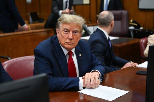 Former President Donald Trump attends the first day of his trial for allegedly covering up hush money payments at Manhattan Criminal Court in New York City on April 15, 2024. (Angela Weiss - Pool/Getty Images)