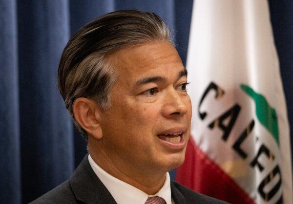 Court Dismisses California’s Lawsuit Against City’s Voter ID Law 3 California Attorney General Rob Bonta speaks in Los Angeles on April 15, 2024. (John Fredricks/The Epoch Times)
