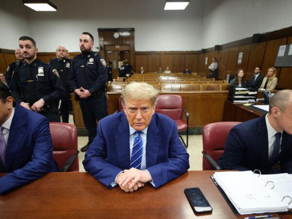 Former President Donald Trump attends jury selection on the second day of his trial at Manhattan Criminal Court, on April 16, 2024. (Curtis Means-Pool/Getty Images)