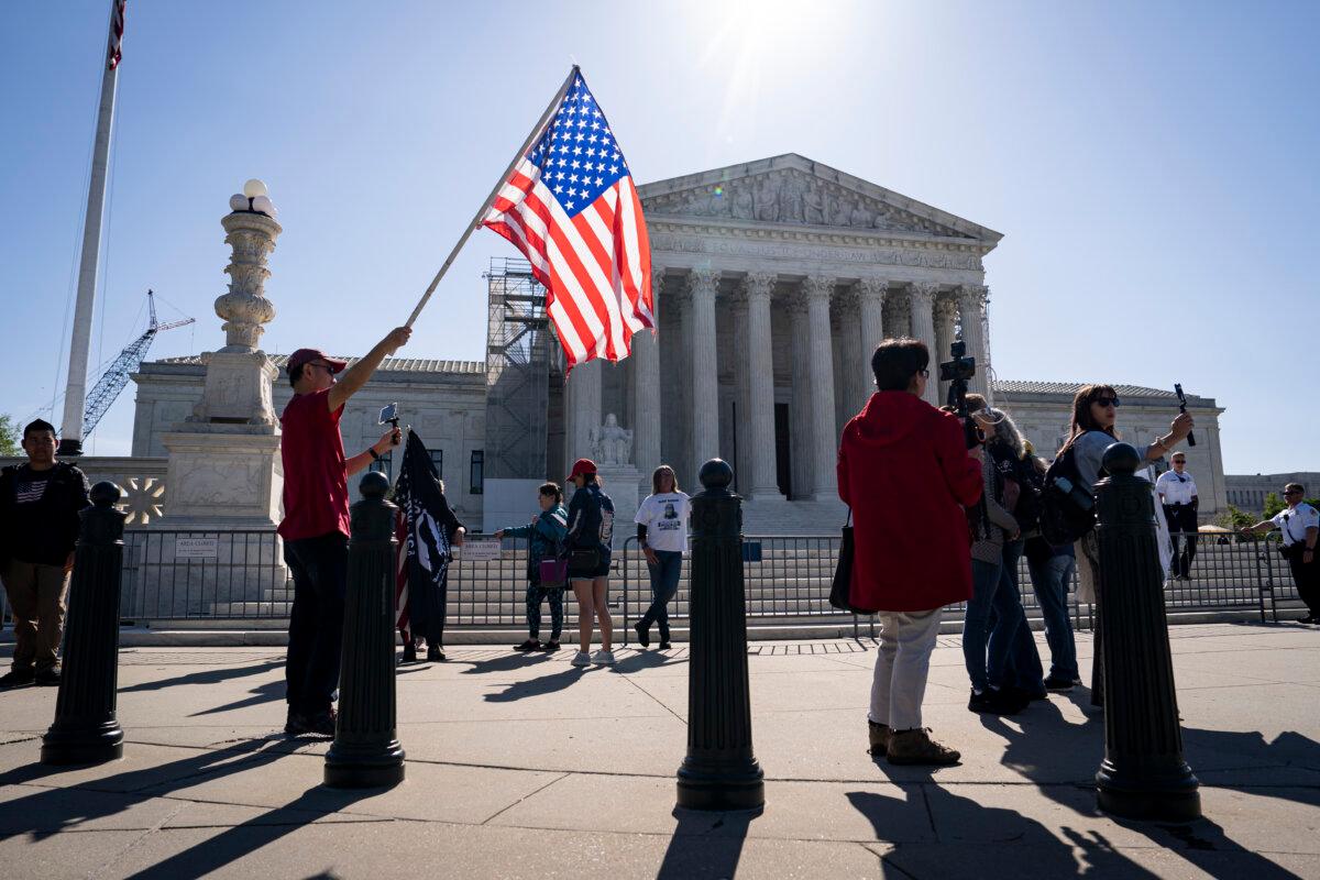 The U.S. Supreme Court, ahead of hearing arguments in a case that could affect the prosecution of January 6 defendants, including former President Donald Trump, in Washington on April 16, 2024. (Madalina Vasiliu/The Epoch Times)