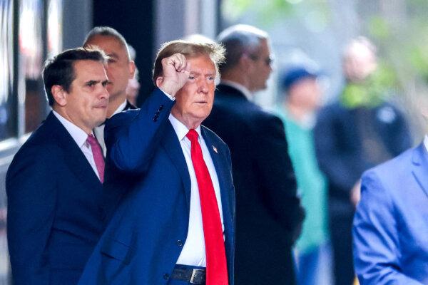Former President Donald Trump departs Trump Tower for Manhattan Criminal Court in New York City on April 15, 2024. (Charly Triballeau/AFP via Getty Images)