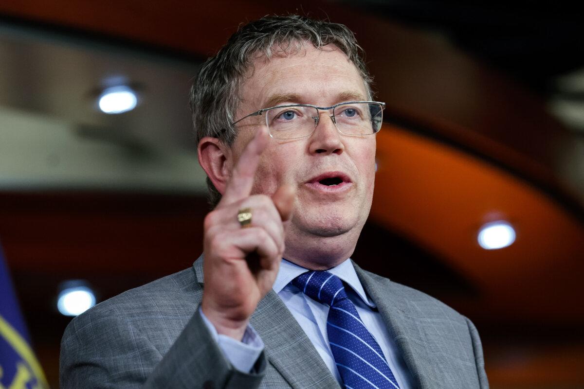 Rep. Thomas Massie (R-Ky.) speaks at a House Second Amendment Caucus press conference at the U.S. Capitol in Washington on June 8, 2022. (Kevin Dietsch/Getty Images)