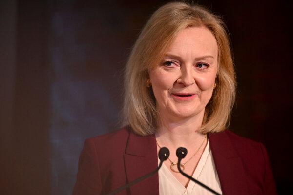 Former British Prime Minister Liz Truss speaks at the launch of the Popular Conservatives movement in London on Feb. 6, 2024. (Leon Neal/Getty Images)