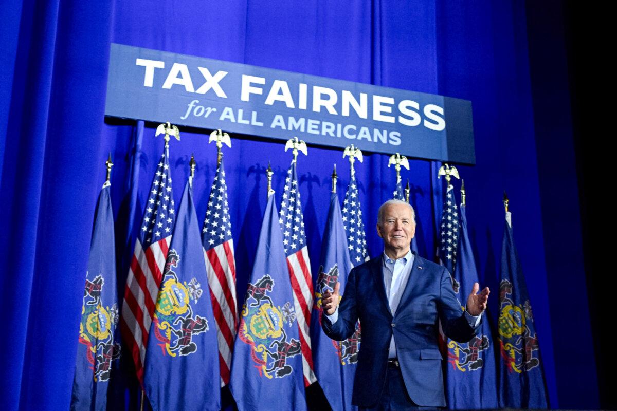 President Joe Biden speaks at a campaign event at the Scranton Cultural Center at the Masonic Temple in Scranton, Pa., on April 16, 2024. (Andrew Caballero-Reynolds/AFP)