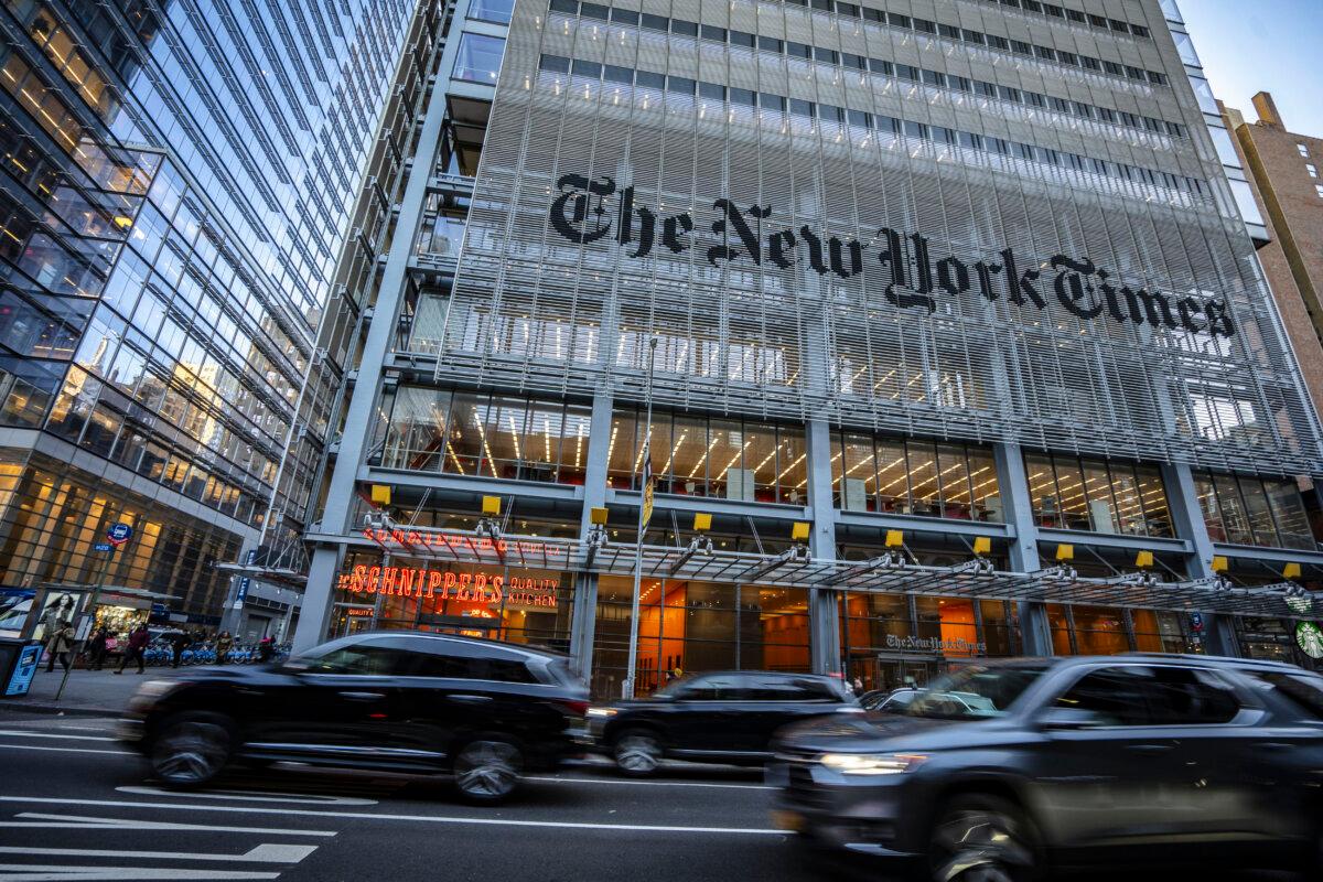 The New York Times Building in New York City on Feb. 5, 2024. (Samira Bouaou/The Epoch Times)