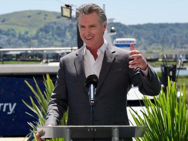 Gov. Gavin Newsom speaks before signing a climate agreement with Norway in Larkspur, Calif., on April 16, 2024. (Travis Gillmore/The Epoch Times)
