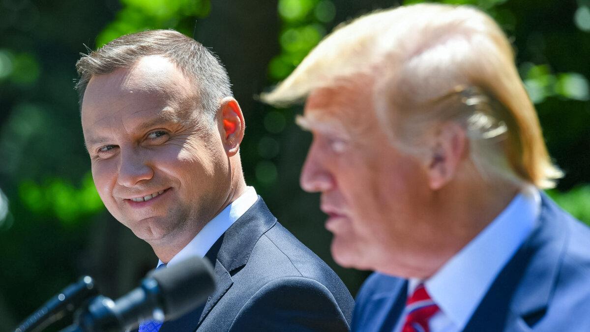 President Donald Trump and Polish President Andrzej Duda hold a joint press conference in the Rose Garden of the White House, on June 12, 2019. (Mandel Ngan/AFP via Getty Images)