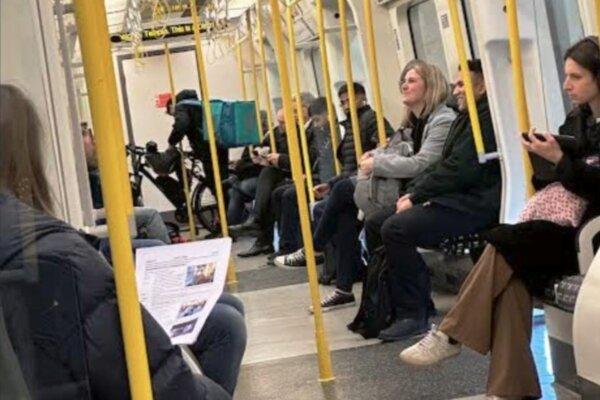 An undated image of a man with an e-bike on board a London Underground train in London. (Courtesy Alda Simoes)